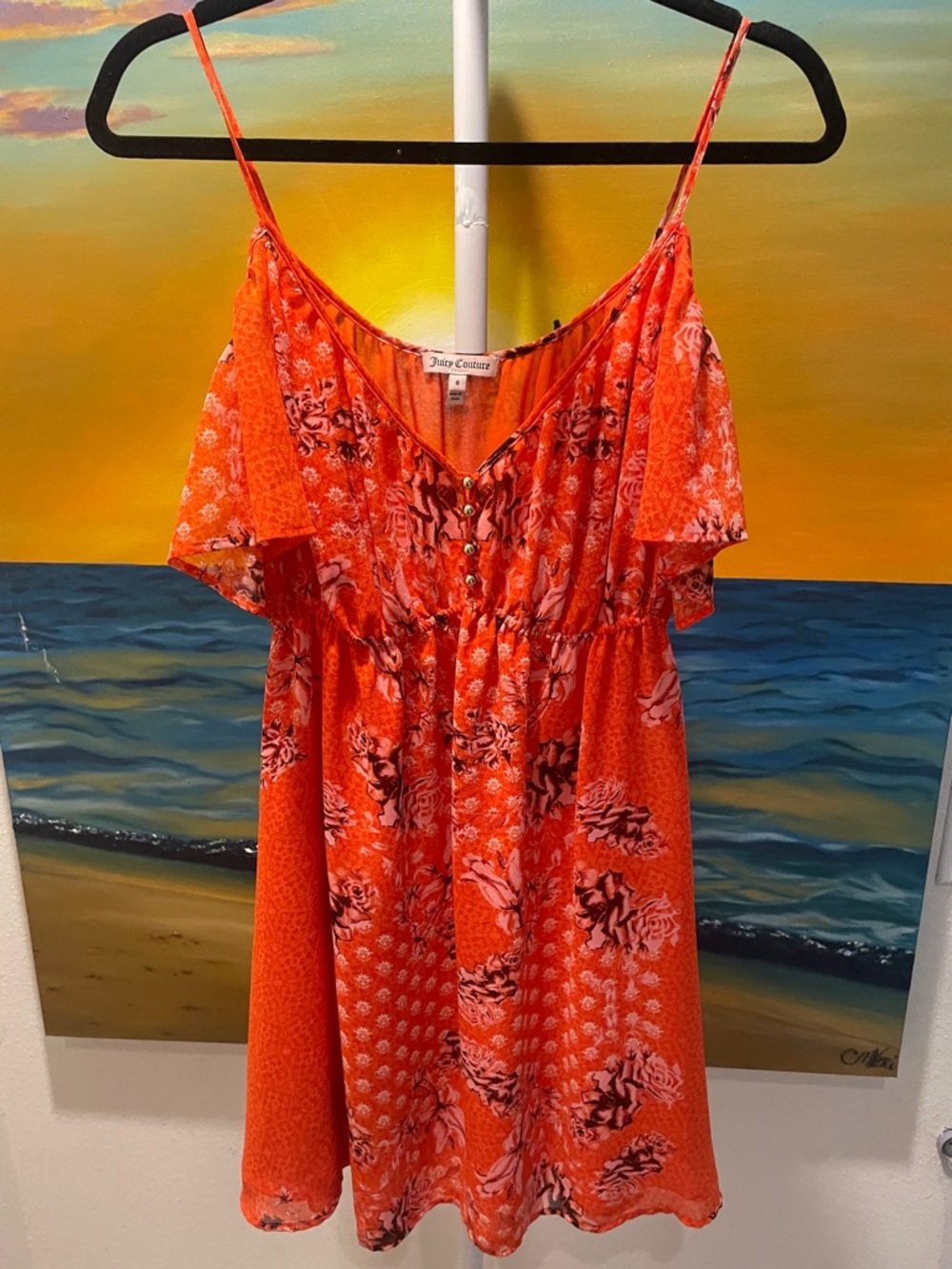 Juicy Couture Orange Floral Ruffle-Sleeve Sundress